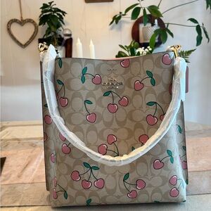 Coach Cherry Print Tan Shoulder Bag